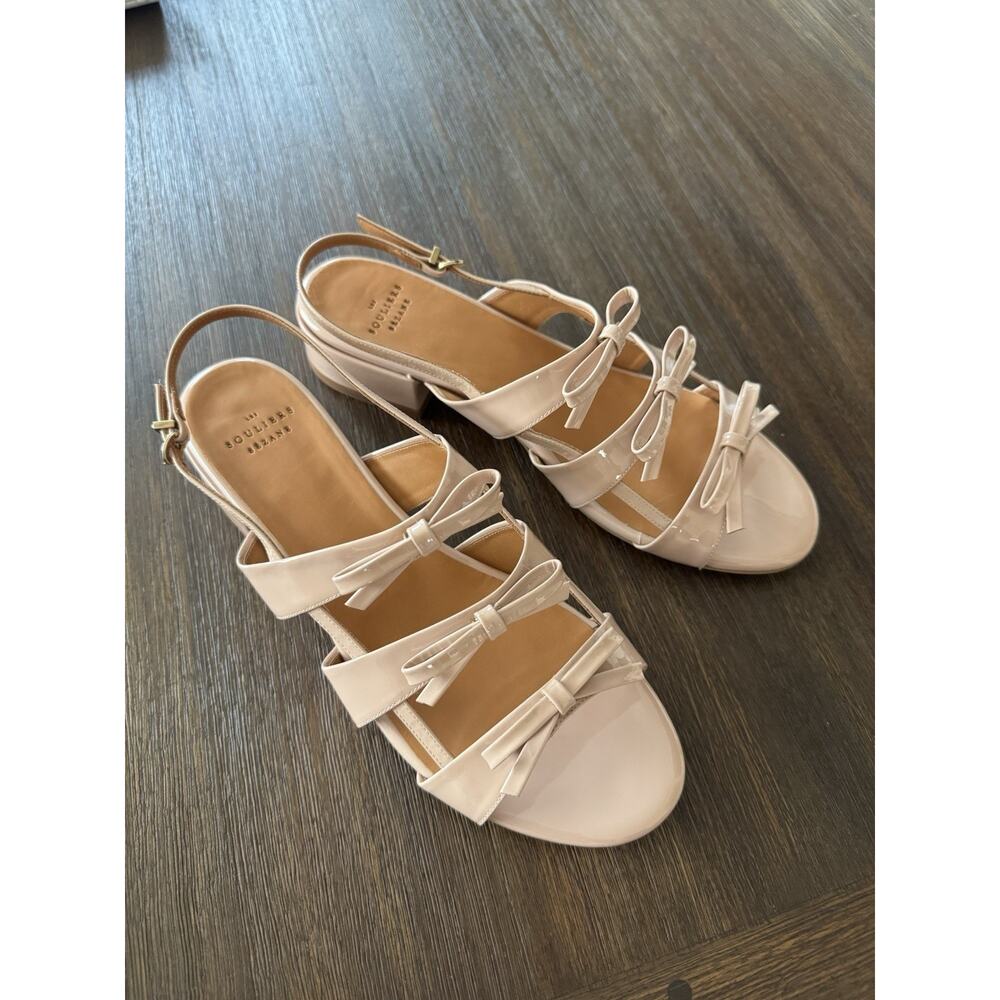 Sezane Nude Sandals Women’s 40 9 Low Evie Light Pink Patent Leather Bow - Picture 9 of 14